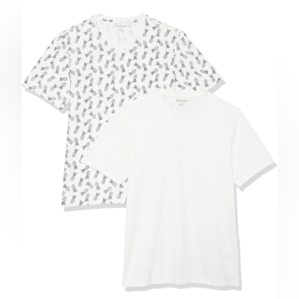 Amazon Essentials Men’s V-Neck T-Shirts 2-Pack 3X | Pineapple Print & White